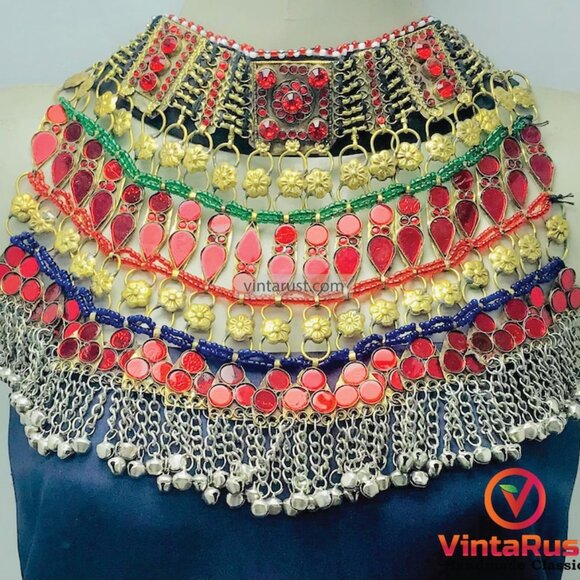 Tribal Red Choker Necklace, Handmade Kuchi Choker Necklace - Picture 5 of 10